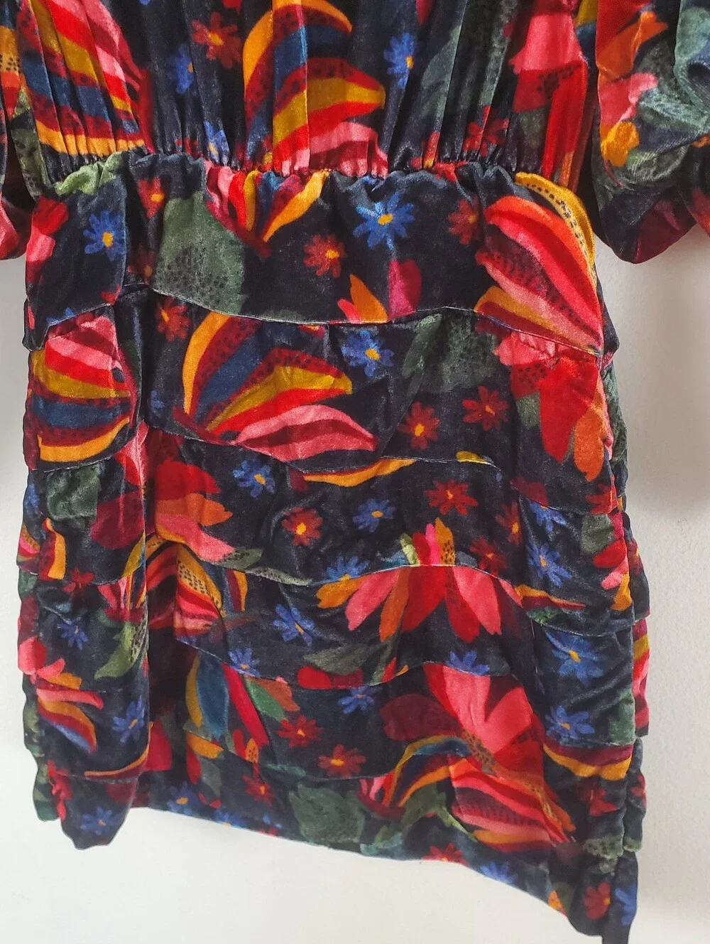 FARM Rio Banana Sky Long Sleeve Velvet Dress Women's Size XS Banana Sky Black - Picture 5 of 16